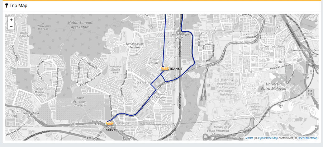 Live map showing vehicle positions and trip progress